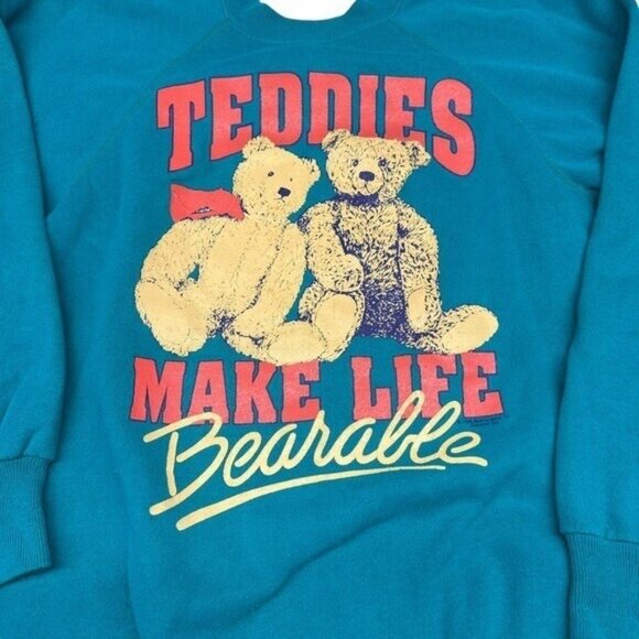 Teddies Make Life Bearable M Vintage Graphic Sweatshirt Teddy Bear Retro 90's - Picture 3 of 9